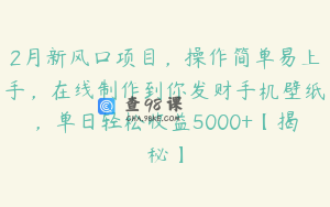 2月新风口项目，操作简单易上手，在线制作到你发财手机壁纸，单日轻松收益5000+【揭秘】