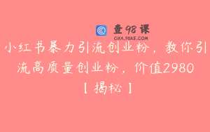 小红书暴力引流创业粉，教你引流高质量创业粉，价值2980【揭秘】