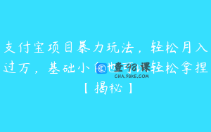 支付宝项目暴力玩法，轻松月入过万，基础小白也可以轻松拿捏【揭秘】