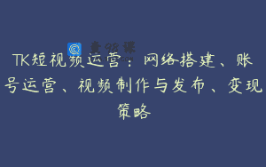 TK短视频运营：网络搭建、账号运营、视频制作与发布、变现策略