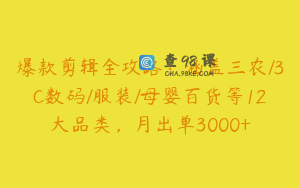 爆款剪辑全攻略：涵盖三农/3C数码/服装/母婴百货等12大品类，月出单3000+