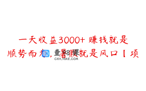 一天收益3000+ 赚钱就是顺势而为，暑假就是风口【项