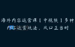 海外内容运营课【中视频】多种内容运营玩法,风口正当时