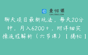 聊天项目最新玩法，每天20分钟，月入6200＋，附详细实操流程解析（六节课）【揭秘】