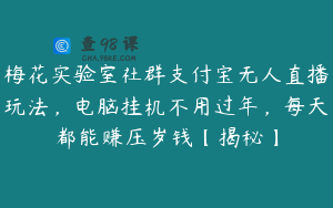 梅花实验室社群支付宝无人直播玩法，电脑挂机不用过年，每天都能赚压岁钱【揭秘】