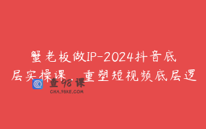 蟹老板做IP-2024抖音底层实操课,重塑短视频底层逻