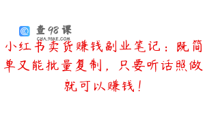 小红书卖货赚钱副业笔记：既简单又能批量复制，只要听话照做就可以赚钱！