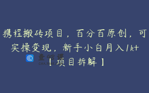 携程搬砖项目，百分百原创，可实操变现，新手小白月入1k+【项目拆解】
