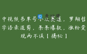 中视频书单号小众赛道,罗翔哲学语录混剪,条条爆款,涨粉变现两不误【揭秘】