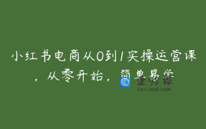 小红书电商从0到1实操运营课，从零开始，简单易学