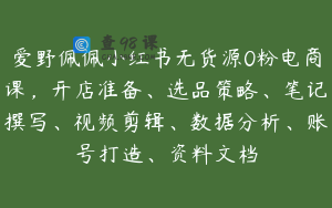爱野佩佩小红书无货源0粉电商课，开店准备、选品策略、笔记撰写、视频剪辑、数据分析、账号打造、资料文档