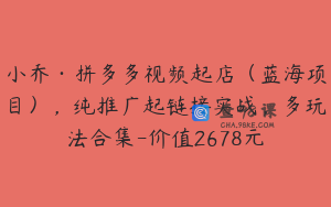 小乔·拼多多视频起店（蓝海项目），纯推广起链接实战，多玩法合集-价值2678元