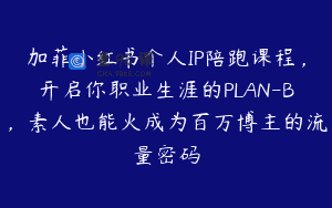 加菲小红书个人IP陪跑课程，开启你职业生涯的PLAN-B，素人也能火成为百万博主的流量密码