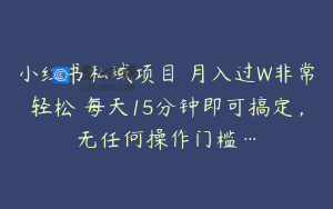 小红书私域项目 月入过W非常轻松 每天15分钟即可搞定，无任何操作门槛…