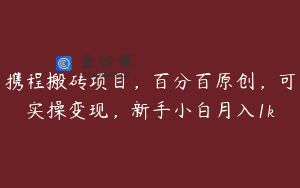 携程搬砖项目，百分百原创，可实操变现，新手小白月入1k