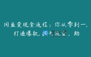 闲鱼变现全流程：你从零到一, 打造爆款, 提升流量，助