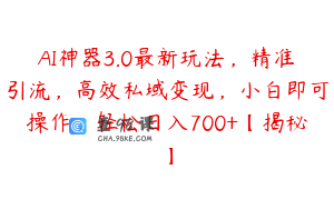 AI神器3.0最新玩法，精准引流，高效私域变现，小白即可操作，轻松日入700+【揭秘】