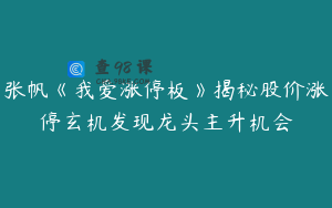 张帆《我爱涨停板》揭秘股价涨停玄机发现龙头主升机会