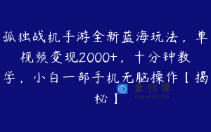 孤独战机手游全新蓝海玩法，单视频变现2000+，十分钟教学，小白一部手机无脑操作【揭秘】