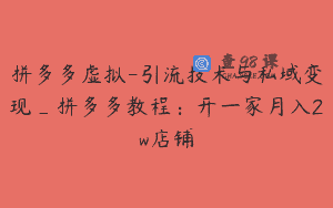 拼多多虚拟-引流技术与私域变现_拼多多教程：开一家月入2w店铺
