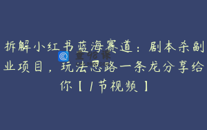 拆解小红书蓝海赛道：剧本杀副业项目，玩法思路一条龙分享给你【1节视频】