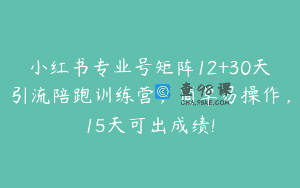 小红书专业号矩阵12+30天引流陪跑训练营，简单易操作，15天可出成绩!