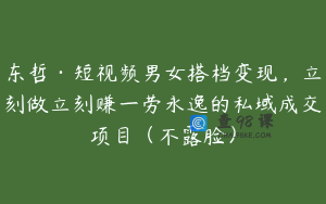 东哲·短视频男女搭档变现，立刻做立刻赚一劳永逸的私域成交项目（不露脸）