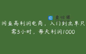 闲鱼高利润电商，入门到出单只需3小时，每天利润1000