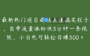 最新热门项目萌娃表情搞笑段子，自带流量涨粉快3分钟一条视频，小白也可轻松日赚300＋