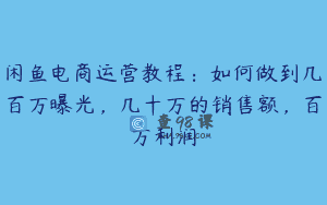 闲鱼电商运营教程：如何做到几百万曝光，几十万的销售额，百万利润