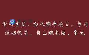 全网首发，面试辅导项目，每月被动收益，自己做老板，全流