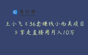 王小飞《36套赚钱小而美项目》拿走直接用月入10万