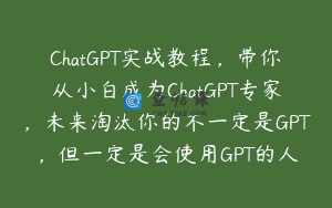 ChatGPT实战教程，带你从小白成为ChatGPT专家，未来淘汰你的不一定是GPT，但一定是会使用GPT的人