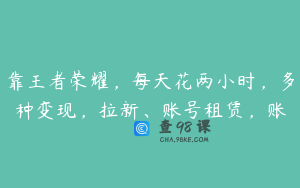 靠王者荣耀，每天花两小时，多种变现，拉新、账号租赁，账