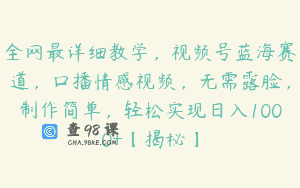 全网最详细教学，视频号蓝海赛道，口播情感视频，无需露脸，制作简单，轻松实现日入1000+【揭秘】