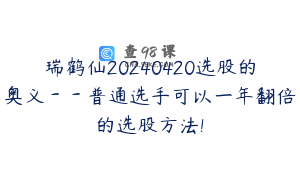 瑞鹤仙20240420选股的奥义－－普通选手可以一年翻倍的选股方法!