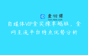 自媒体VIP全实操卓越班，全网主流平台特点优势分析