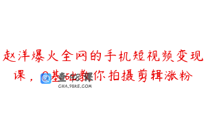 赵洋爆火全网的手机短视频变现课，0基础教你拍摄剪辑涨粉
