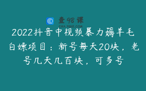 2022抖音中视频暴力薅羊毛白嫖项目：新号每天20块，老号几天几百块，可多号