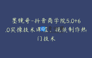 墨镜哥-抖音商学院5.0+6.0实操技术课程，视频制作热门技术