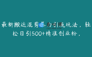 最新搬运混剪暴力引流玩法，轻松日引500+精准创业粉，