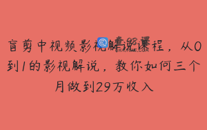 盲剪中视频影视解说课程，从0到1的影视解说，教你如何三个月做到29万收入
