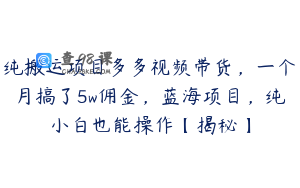 纯搬运项目多多视频带货，一个月搞了5w佣金，蓝海项目，纯小白也能操作【揭秘】