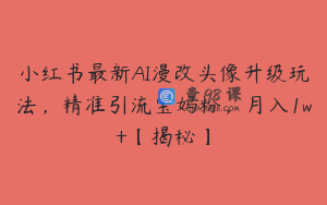 小红书最新AI漫改头像升级玩法，精准引流宝妈粉，月入1w+【揭秘】