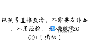 视频号直播蓝海,不需要发作品,不用经验,日入200-2000+【揭秘】