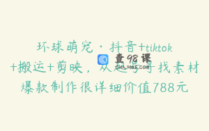环球萌宠·抖音+tiktok+搬运+剪映，从起号寻找素材爆款制作很详细价值788元