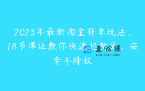 2023年最新淘宝补单玩法，18节课让教你快速起新品，安全不降权