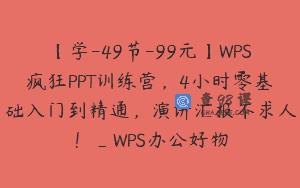 【学-49节-99元】WPS疯狂PPT训练营，4小时零基础入门到精通，演讲汇报不求人！_WPS办公好物
