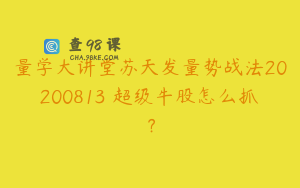 量学大讲堂苏天发量势战法20200813 超级牛股怎么抓？