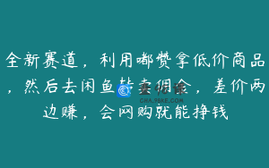 全新赛道，利用嘟赞拿低价商品，然后去闲鱼转卖佣金，差价两边赚，会网购就能挣钱